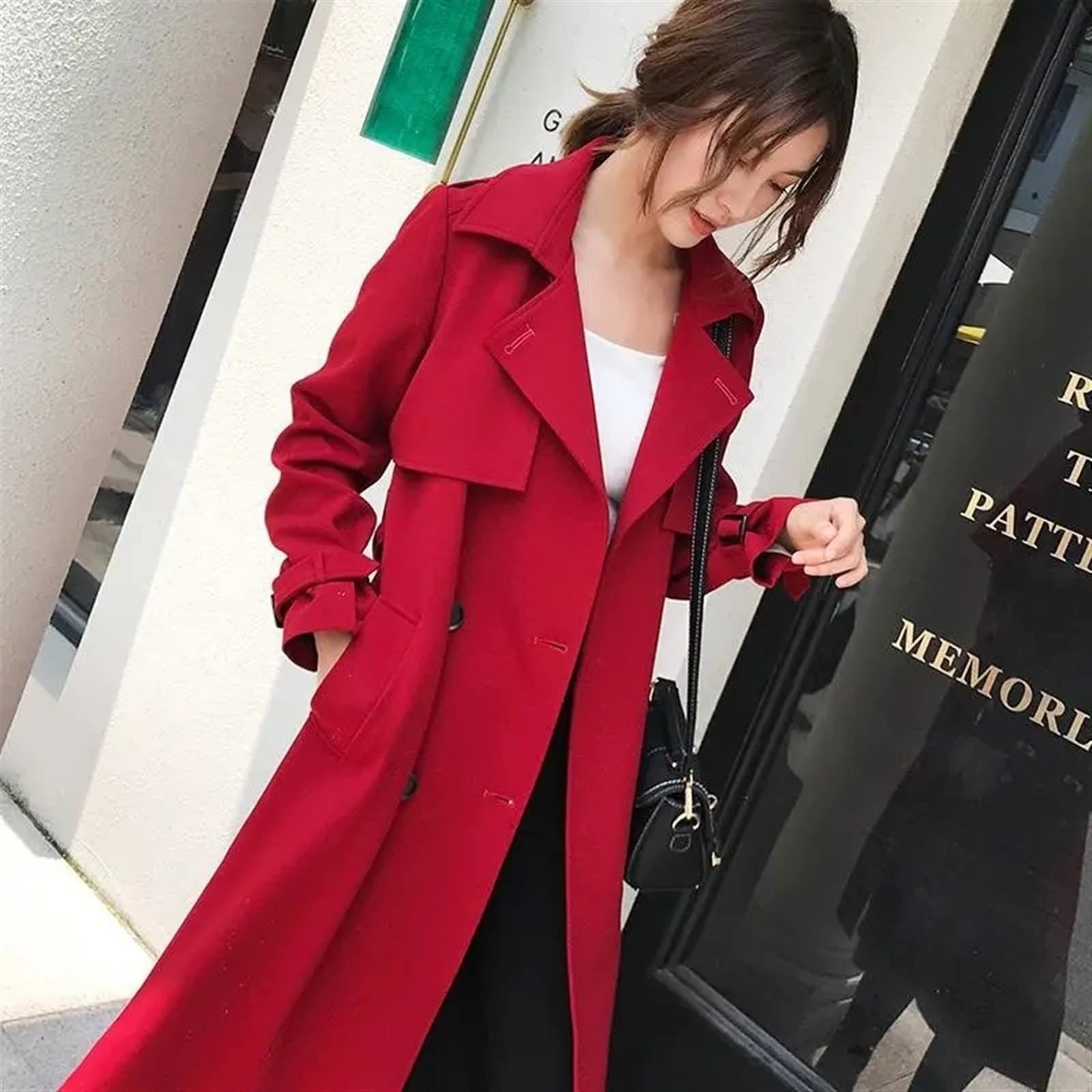ZOKIVA Women's Trench Coats, Autumn Korean Red Trench Coat With